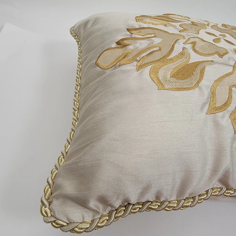New Kensington Gatsby Cream Gold Damask Accent Pillow with Corded Trim